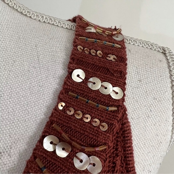 Nine West Nine & Company Petite Rust Red Tank Top Waffle Knit Beaded Sequin - Picture 7 of 9